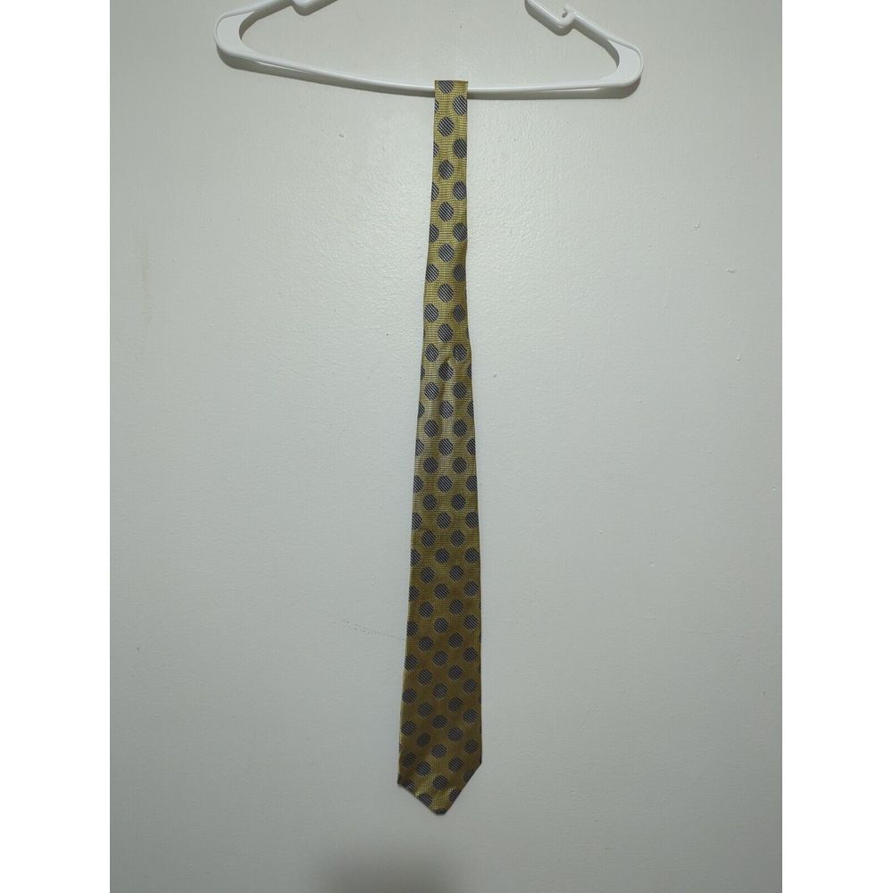 Bass‎ Mens Yellow Blue Polkadot Abstract Necktie 100% Silk